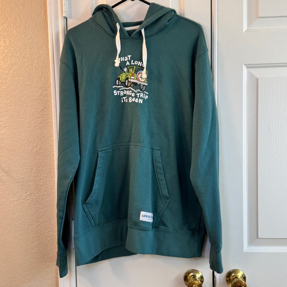 Life Is Good Hoodie Long Strange Trip Jeep Green Graphic‎ Pullover Size Large